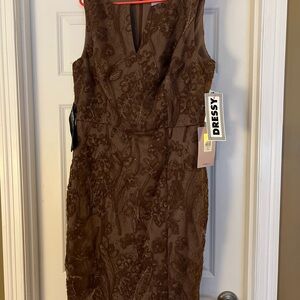 JS Collections Chocolate Brown Lace Midi Dress